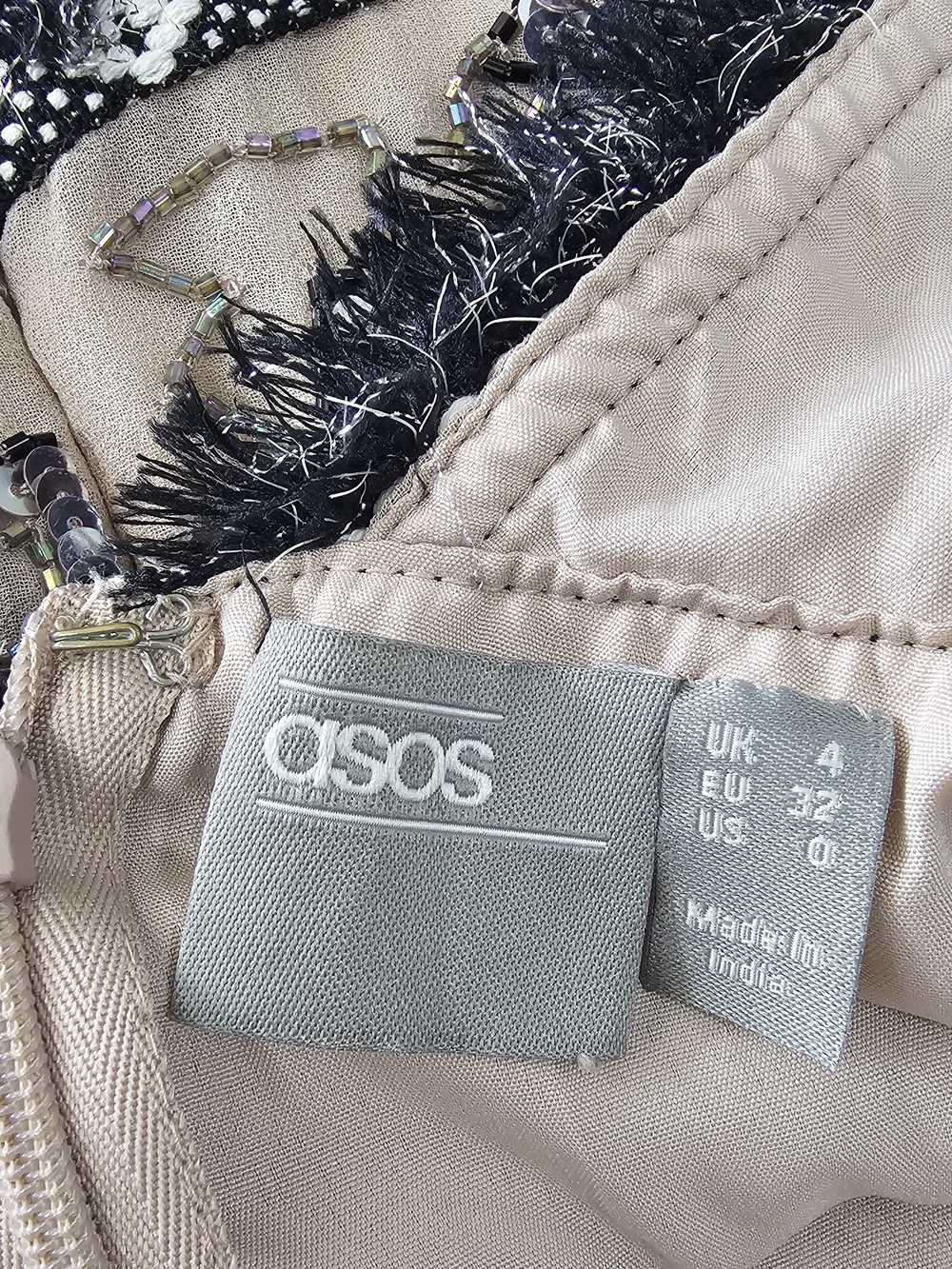 ASOS DESIGN, Beaded V-Neck Dress in Nude and Black - Picture 8 of 12